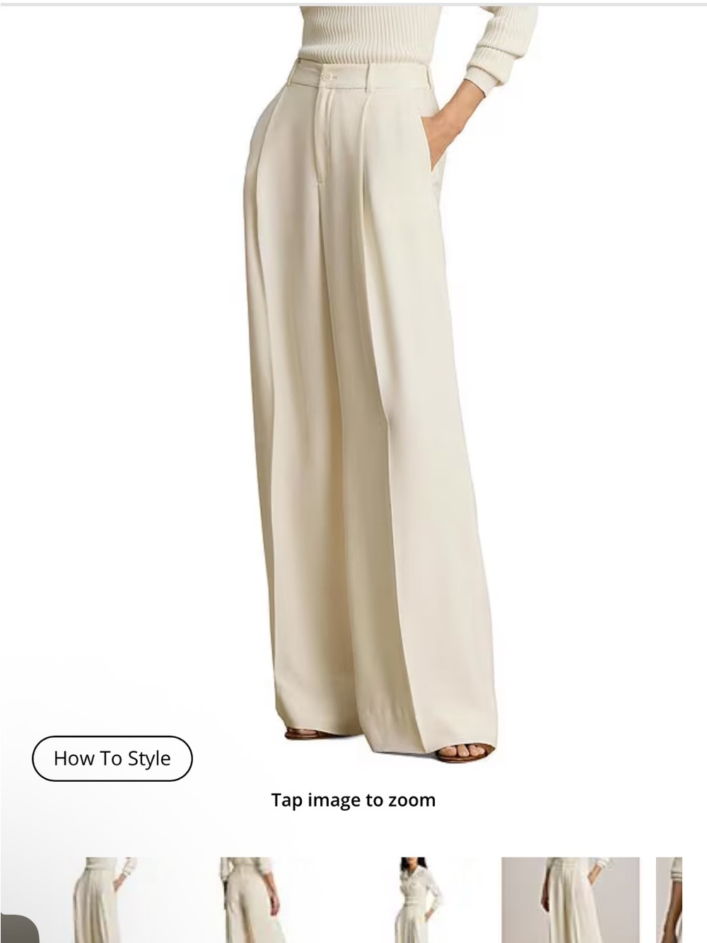 Lauren Ralph Lauren Cream Wide-Leg Pleated Trousers